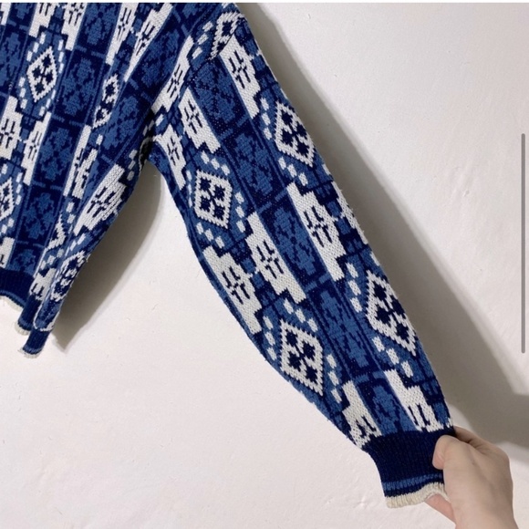 Vintage Botany 500 Blue White Jacquard Crew Neck 80s 90s Dad Sweater L - Picture 5 of 12